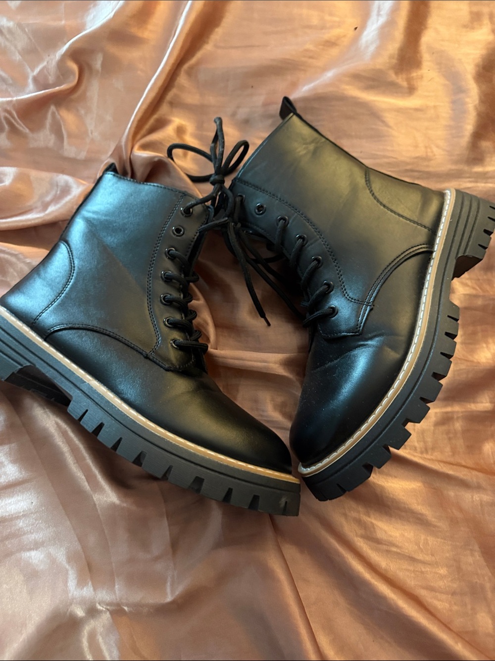 Black Lace-Up Combat Boots with Lug Sole